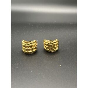 Vintage 1985 Anne Klein Gold Tone Textured Open Work Hoop Clip On‎ Earrings